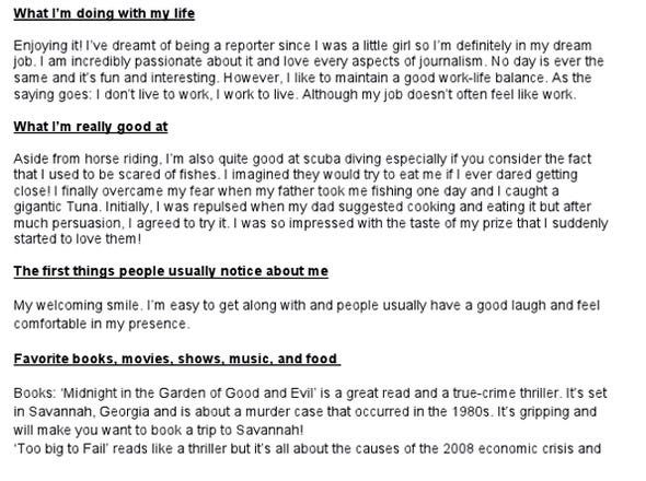 dating profile examples for guys